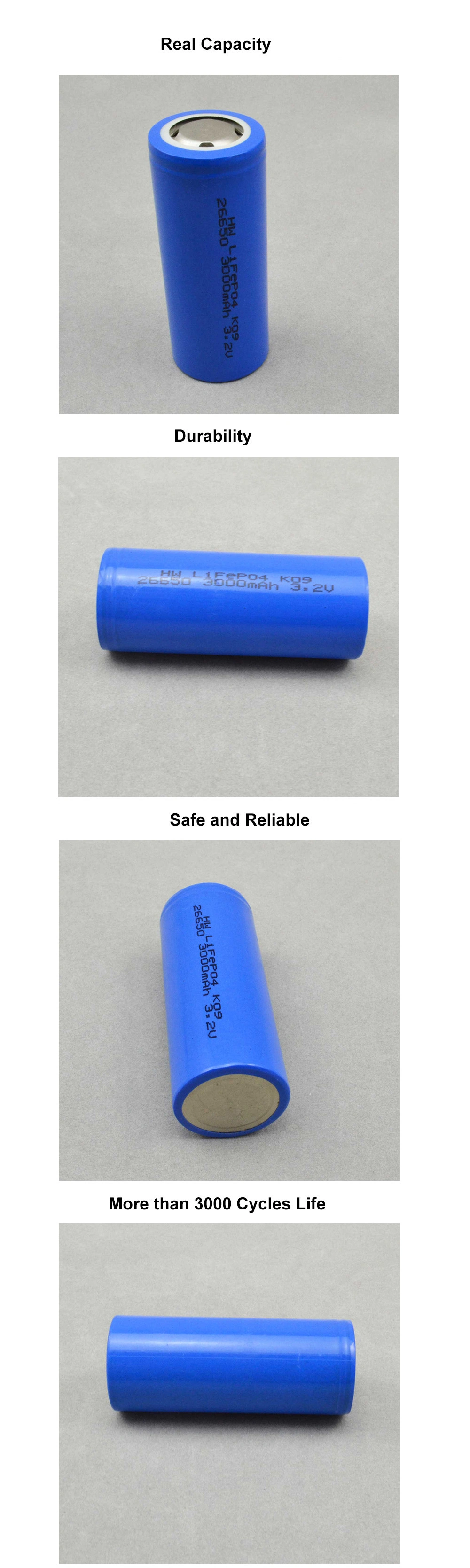 26650 LiFePO4 Battery Cell 3.2V 3000mAh for Solar Lighting