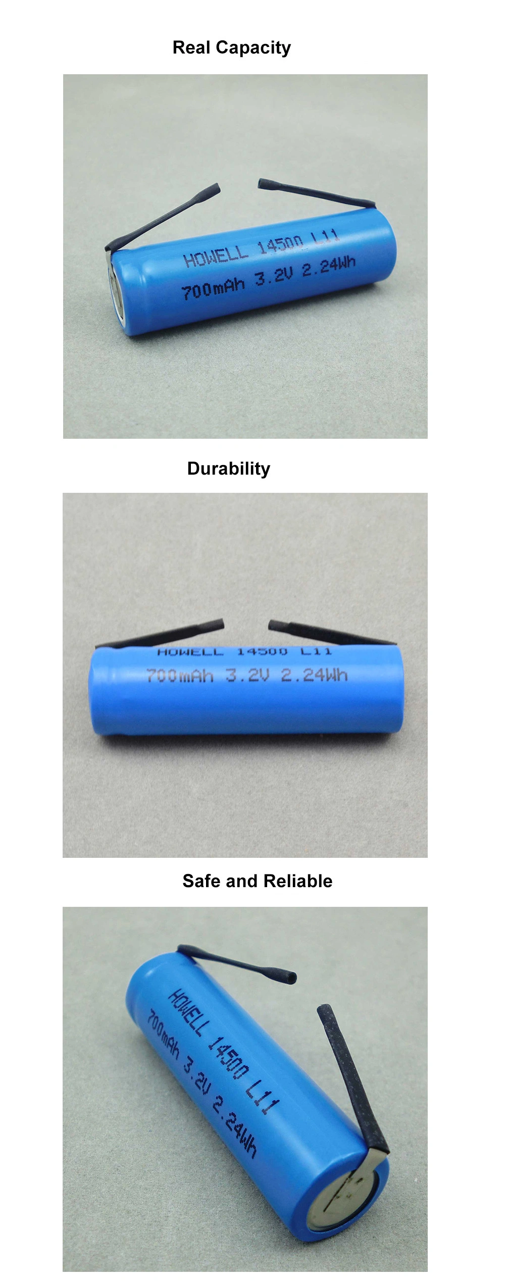 14500 Lithium Iron Phosphate Battery Cell 3.2V 700mAh